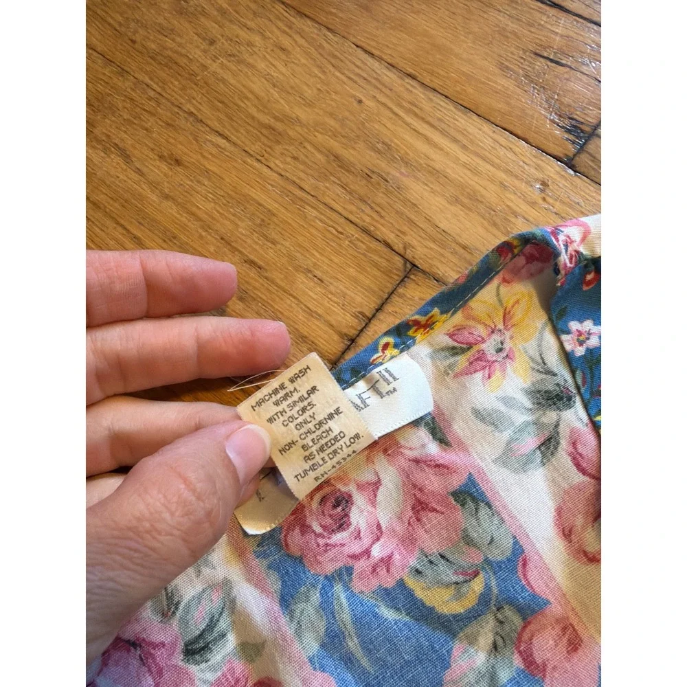 Vintage House Dress Floral Stripe Duster Herbcraft II Blue Pink Snap Front Med